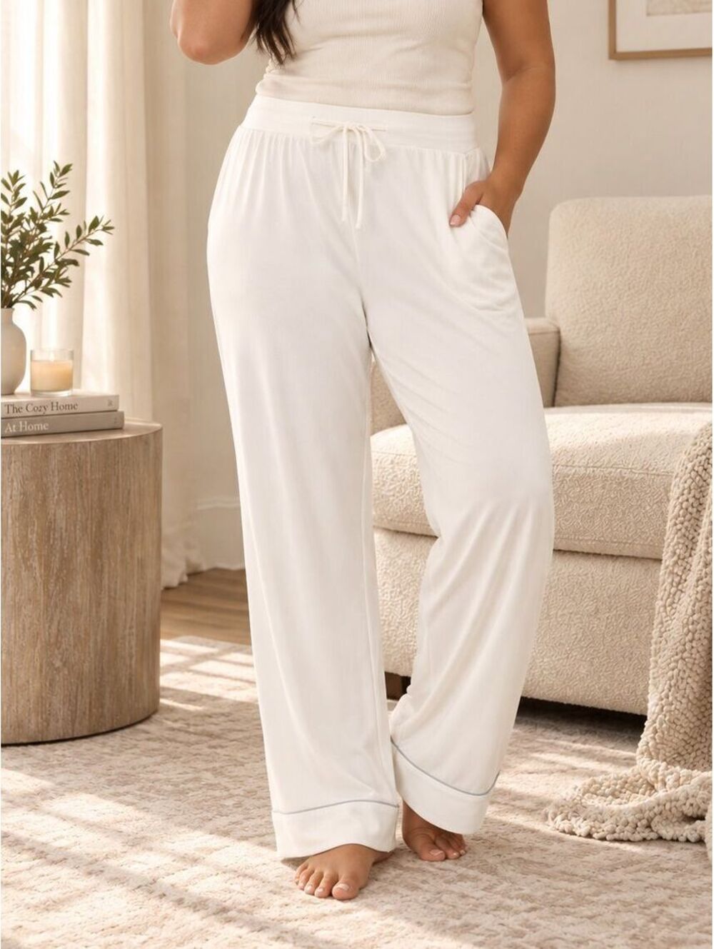Cozy Earth Bamboo Stretch Knit Long Sleeve Pajama Set Lounge Ivory XXL NWT